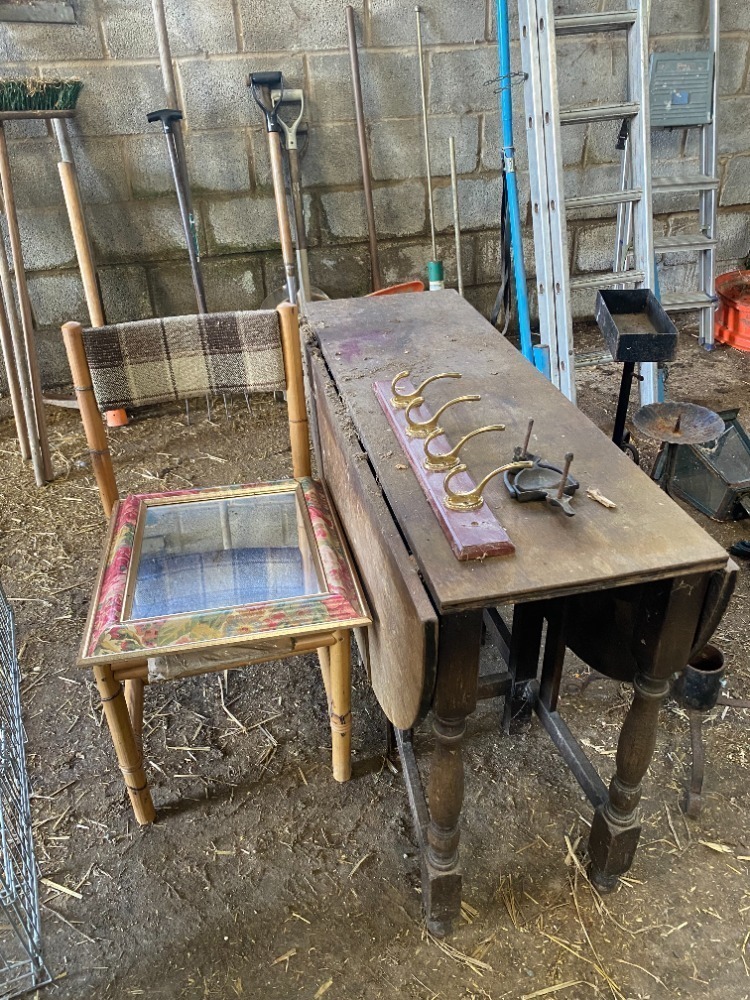 Table, Chair, Mirror, Coat Hooks, & Door Knocker