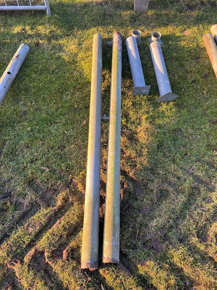 Pair of Round Steel Gates Posts with Ground Sockets and Caps