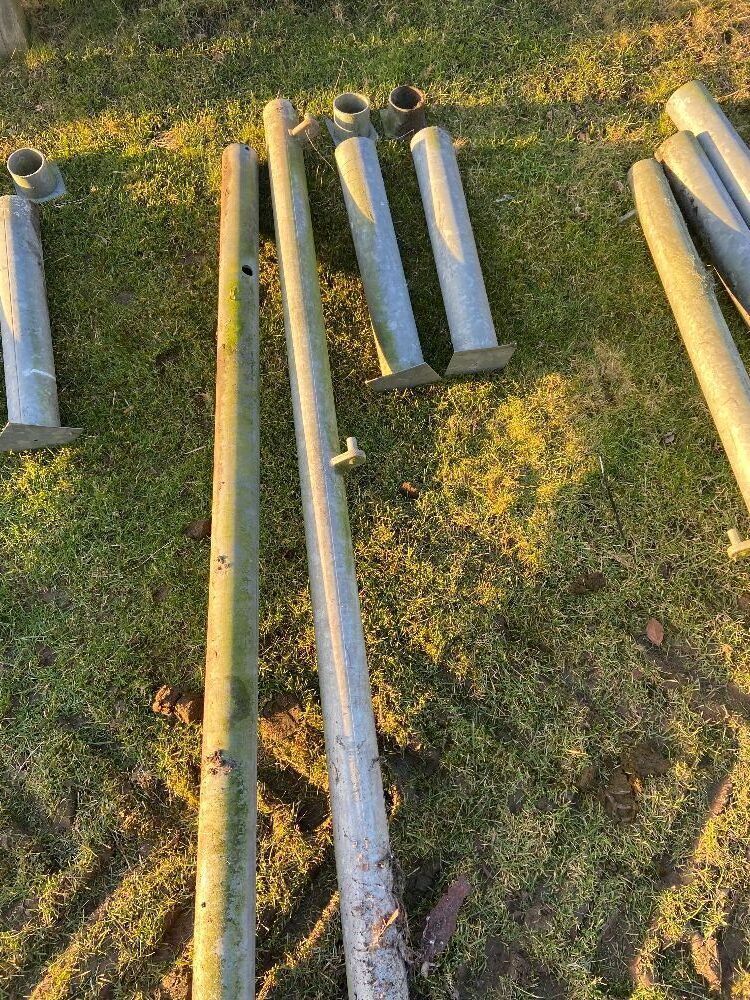 Pair of Round Steel Gates Posts with Ground Sockets and Caps