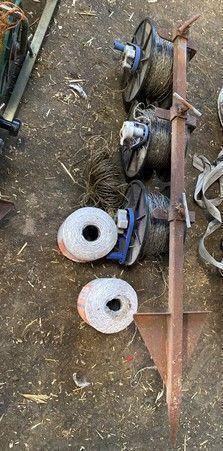 Triple Electric Fencing Post with Reels, Wire and Two New Rolls of Wire