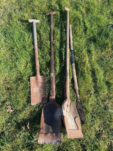2 x Dredging Shovels, 1 x Shovel & 1 x Bill Hook 1 x Fork & 1 x Brush 