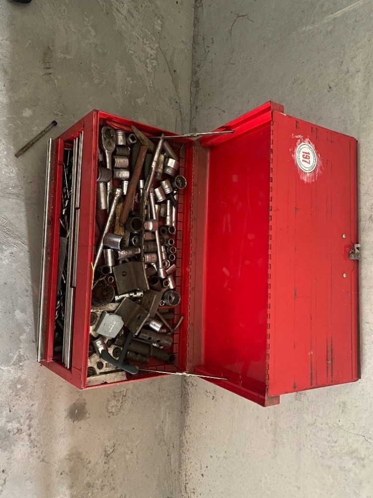 Red Tool Box & Contents Incl. Various Drill Bits, Socket Sets etc..