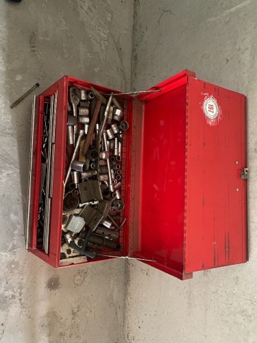 Red Tool Box & Contents Incl. Various Drill Bits, Socket Sets etc..