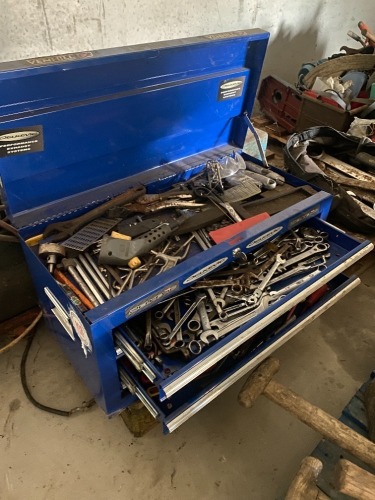 Blue Toolbox & Contents Incl. Various Screw Drivers & Spanners etc..