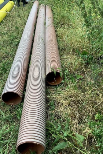 Twin wall pipe, brown, mixed length with the longest length being 5m long, diameter 230mm.