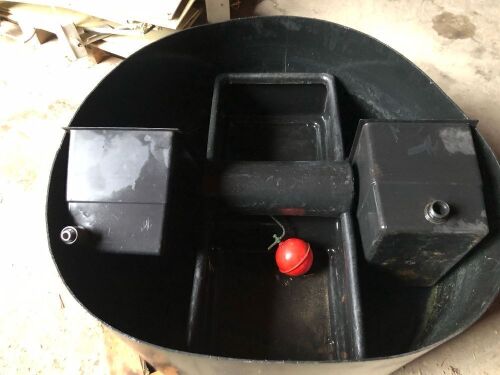 Black plastic double water trough and header tanks x2